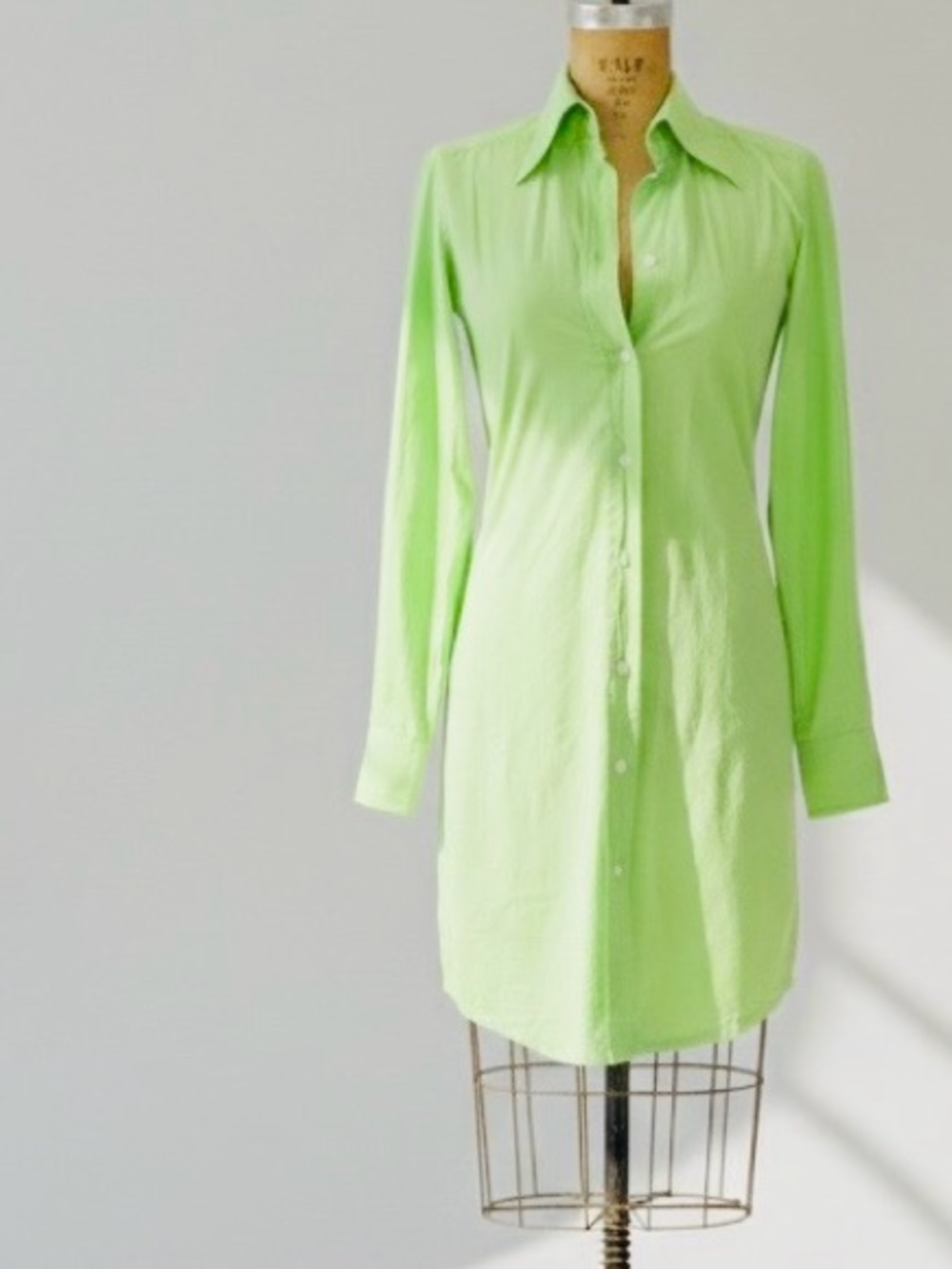 Y2K Dolce & Gabbana Neon Green Stretch Cotton Shirt Dress